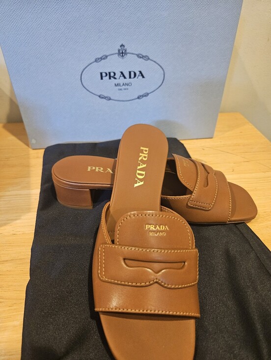 Prada Shoes - $1,120 Prada Leather Slide Sandals Brown 35mm Logo-Stamp EU 37 US 7 BNIB